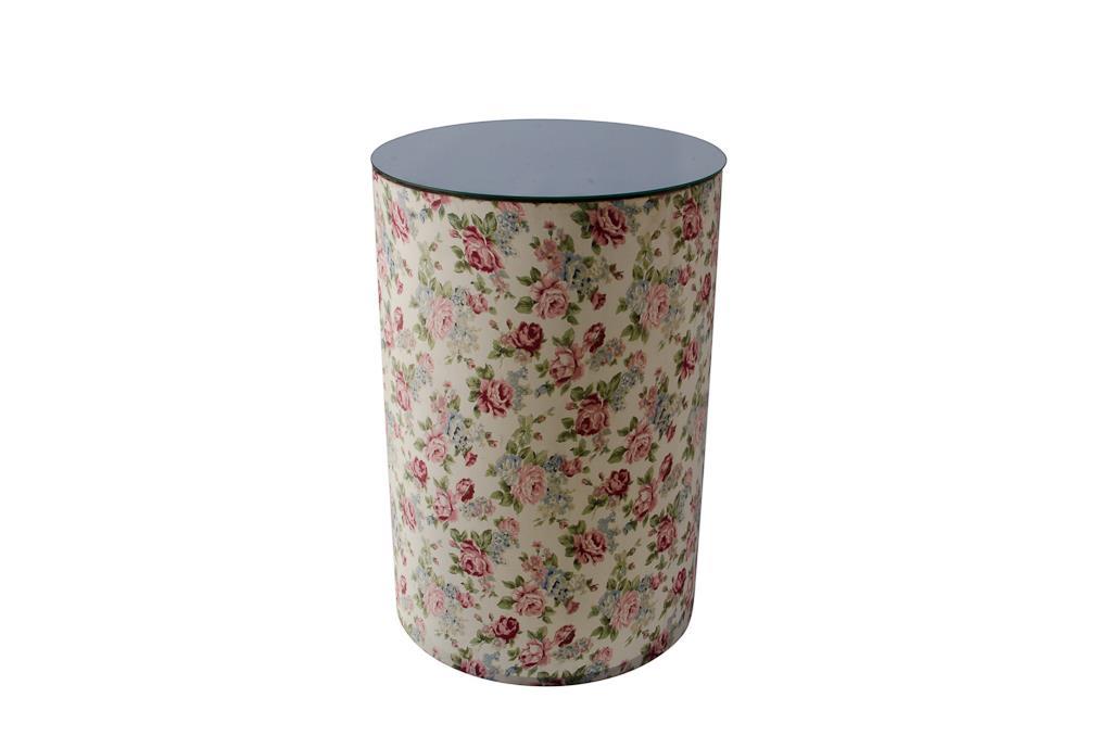 Tamborete Branco com Flor Rosa - 3329